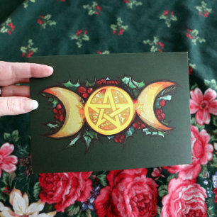 Triple Moon Holly Yule Art Card
