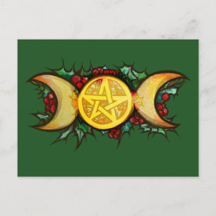 Triple Moon Holly Yule Art Postcard