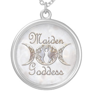 Triple Moon Maiden Goddess Moonstone Silver Plated Necklace