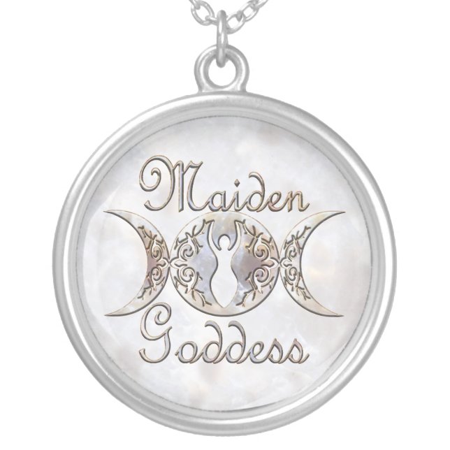 Triple Moon Maiden Goddess Moonstone Silver Plated Necklace (Front)