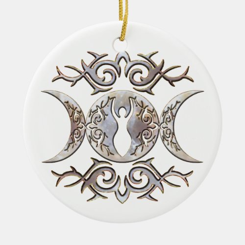 Triple Moon Moonstone Goddess Ceramic Ornament