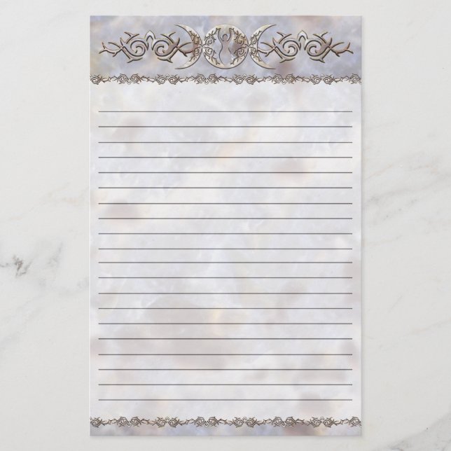 Triple Moon Moonstone Goddess Lined Stationery (Front)