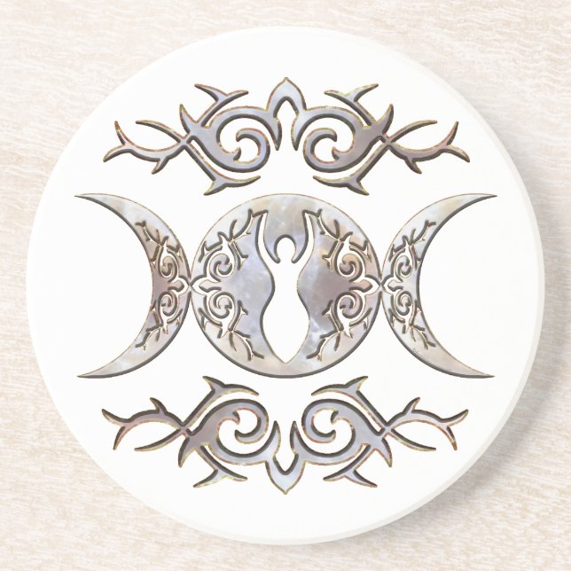 Triple Moon Moonstone Goddess Sandstone Coaster (Front)