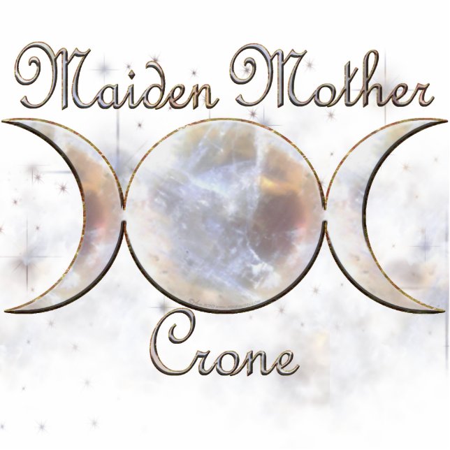 Triple Moon Moonstone, Maiden Mother Crone Statuette (Front)