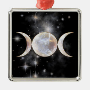 Triple Moon Moonstone Metal Ornament
