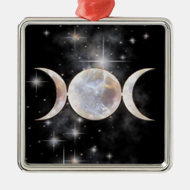 Triple Moon Moonstone Metal Ornament (Front)