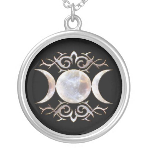 Triple Moon Moonstone Silver Plated Necklace