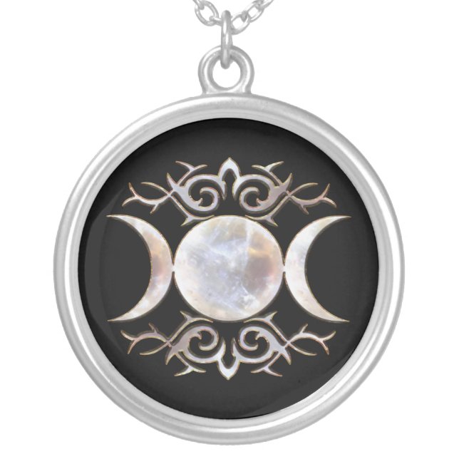 Triple Moon Moonstone Silver Plated Necklace (Front)