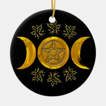Triple Moon & Pentacle #4 Ceramic Ornament by LilithDeAnu at Zazzle