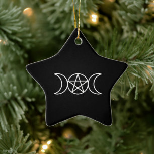 Triple Moon Pentacle Goddess Ceramic Ornament