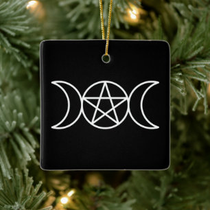 Triple Moon Pentacle Goddess Ceramic Ornament