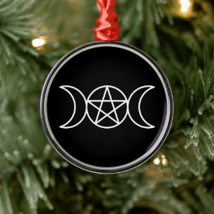 Triple Moon Pentacle Goddess Metal Ornament