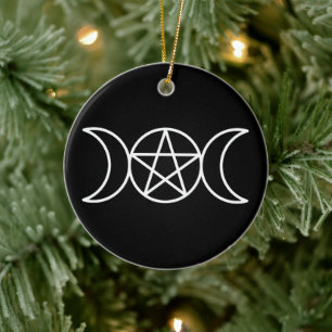 Triple Moon Pentagram Ceramic Ornament