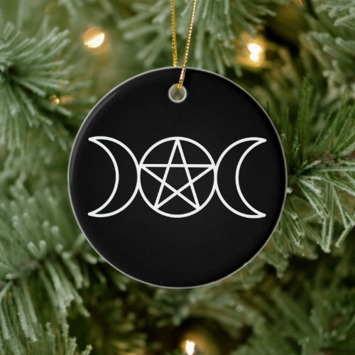 Triple Moon Pentagram  Ceramic Ornament