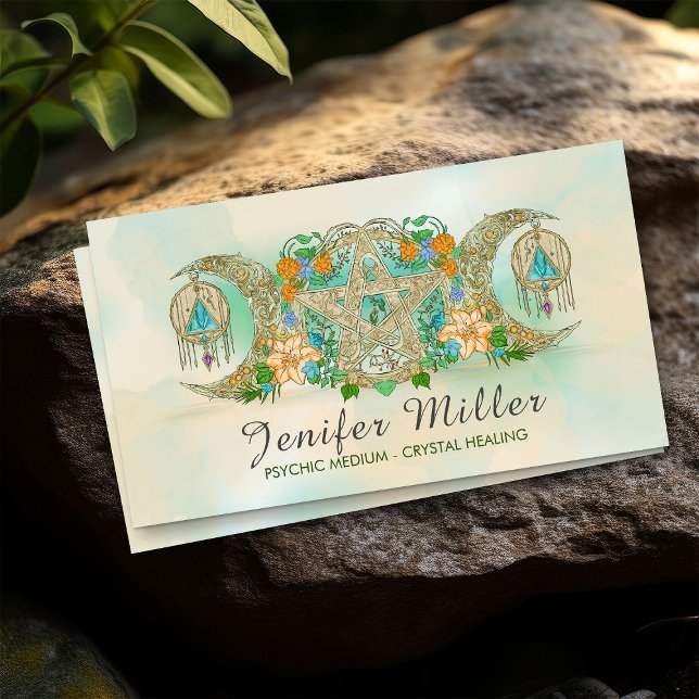 Triple moon Pentagram Illustration Business Card (Creator Uploaded)