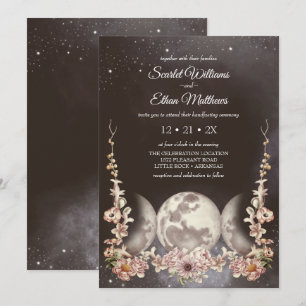 Triple Moon Phase Boho Floral Handfasting Invitation