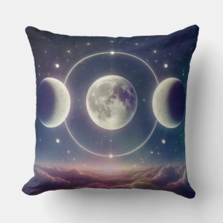 Triple Moon Phases – Celestial Lunar Throw Pillow