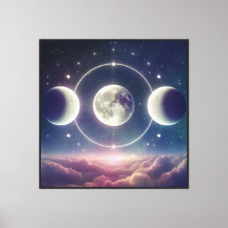 Triple Moon Phases Wall Art – Celestial Lunar Sky