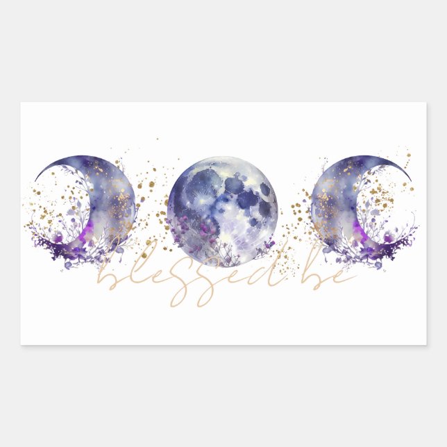 Triple Moon Purple and Gold Rectangular Sticker (Front)