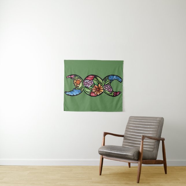 Triple Moon Symbol Bloom Tapestry (In Situ (Horizontal))