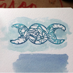 Triple Moon Symbol Garden Bloom                    Rubber Stamp