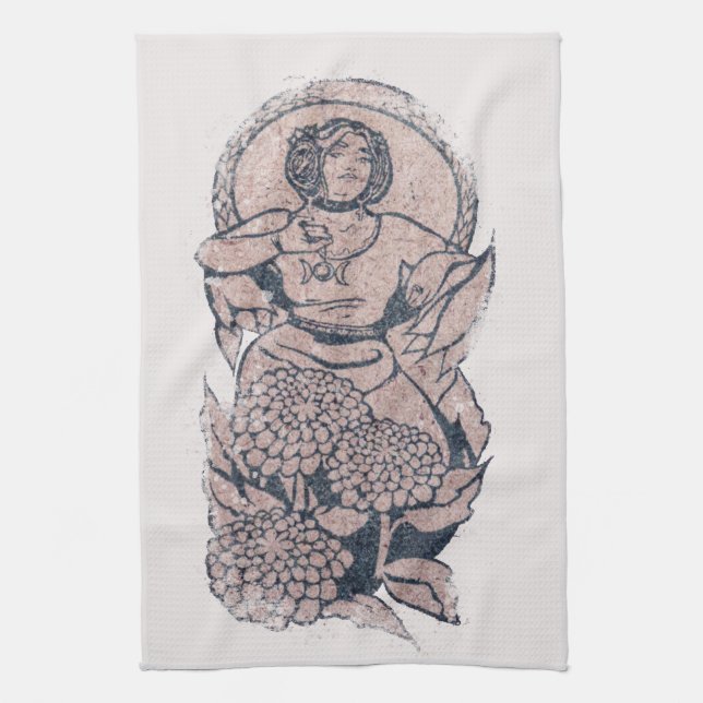 Triple Moon Symbol Goddess Mucha Feminist Art      Kitchen Towel (Vertical)