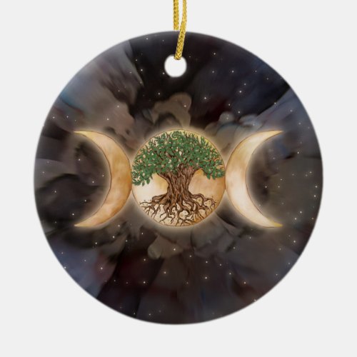 Triple Moon tree of life Ceramic Ornament