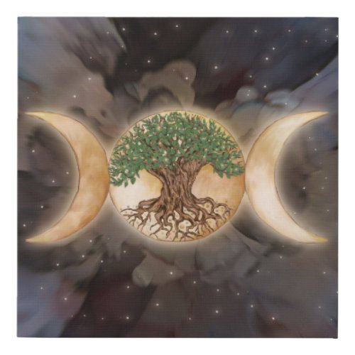 Triple Moon tree of life Faux Canvas Print