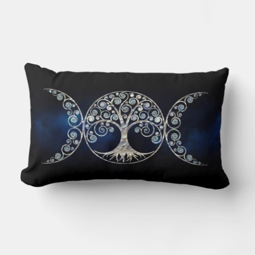 Triple Moon _ Tree of life _ Moonstone and Pearl Lumbar Pillow