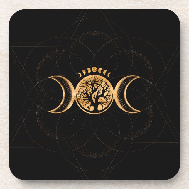 Triple Moon - Tree of life Ornament Beverage Coaster (Front)