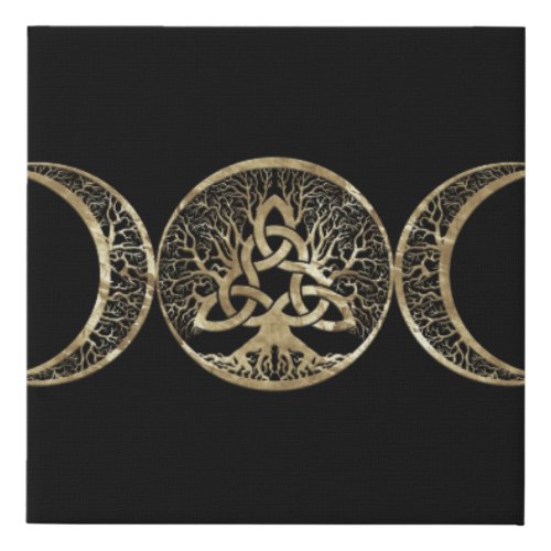 Triple Moon Tree of Life Triquetra Faux Canvas Print