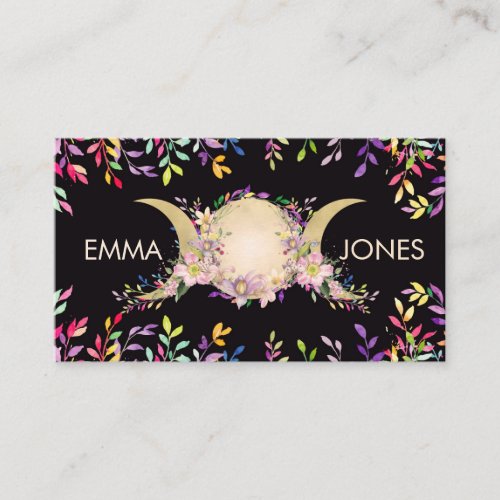 Triple Moon _ Triple Goddess Floral Ornament Business Card