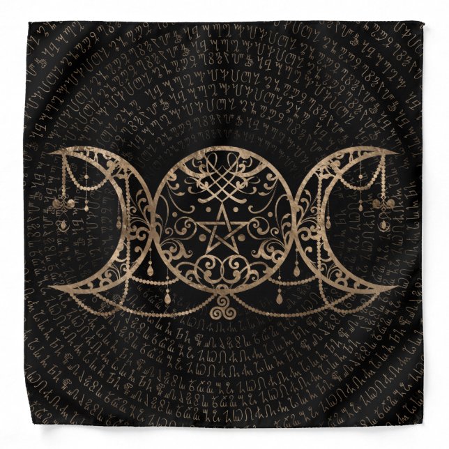 Triple Moon - Triple Goddess Gold and black Bandana (Front)