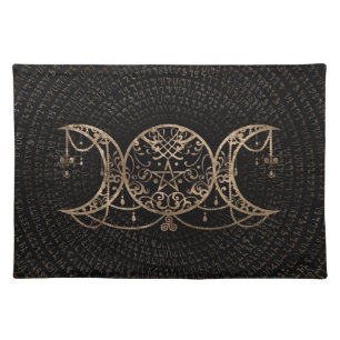 Triple Moon - Triple Goddess Gold and black Cloth Placemat