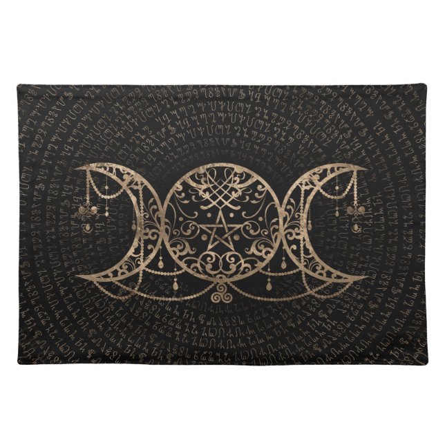 Triple Moon - Triple Goddess Gold and black Cloth Placemat (Front)