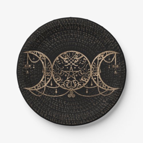 Triple Moon _ Triple Goddess Gold and black Paper Plates