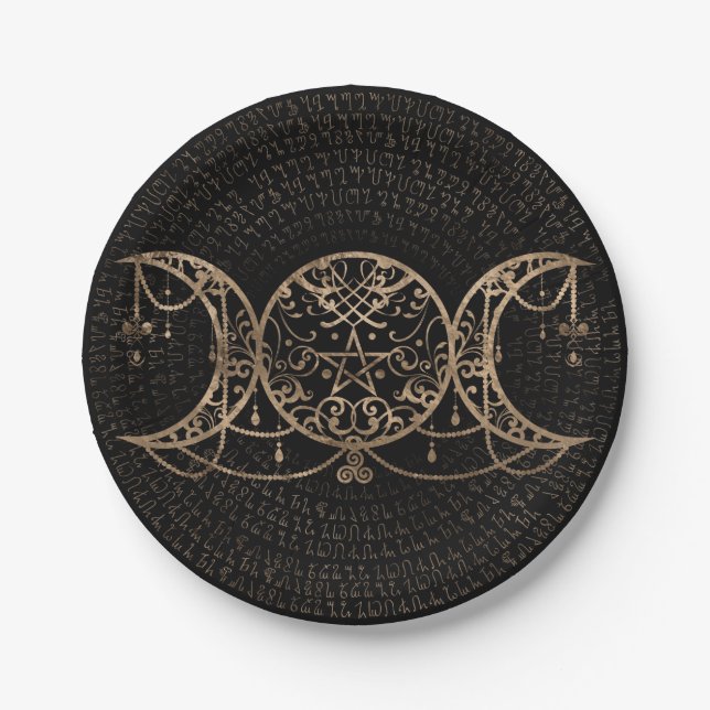 Triple Moon - Triple Goddess Gold and black Paper Plates (Front)