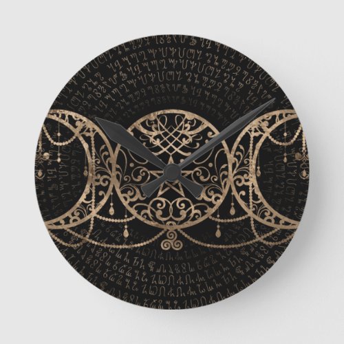 Triple Moon _ Triple Goddess Gold and black Round Clock