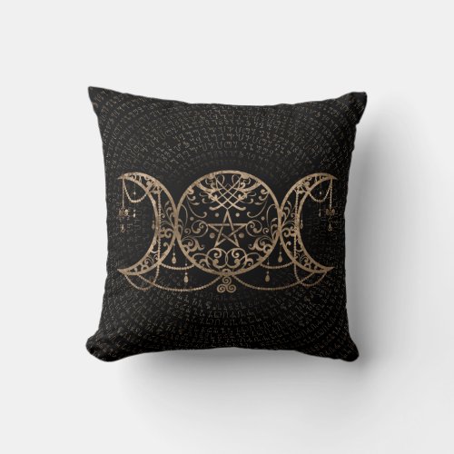 Triple Moon _ Triple Goddess Gold and black Throw Pillow