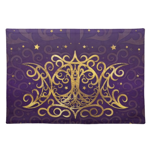 Triple Moon - Triple Goddess Gold and Purple Cloth Placemat (Front)