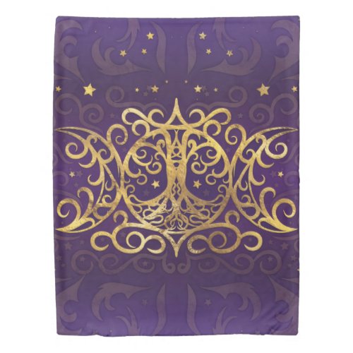 Triple Moon _ Triple Goddess Gold and Purple Duvet Cover