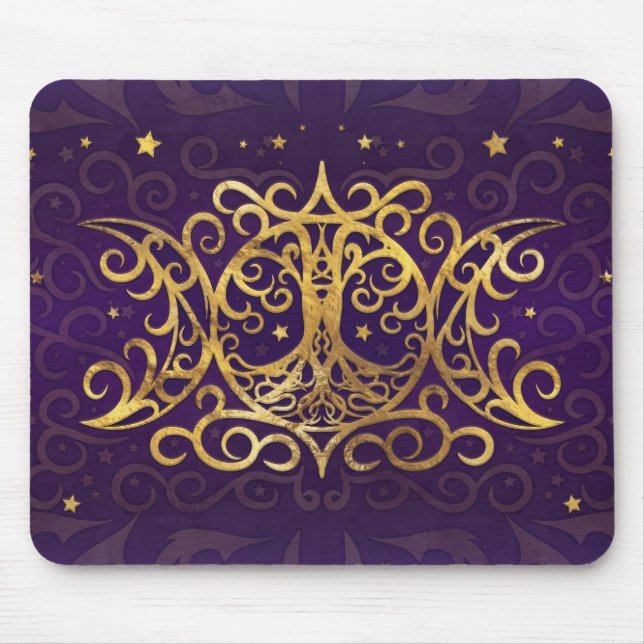 Triple Moon - Triple Goddess Gold and Purple Mouse Pad (Front)