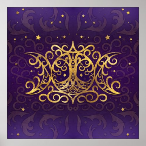 Triple Moon _ Triple Goddess Gold and Purple Poster