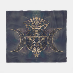 Triple Moon - Triple Goddess Gold and Purples Fleece Blanket