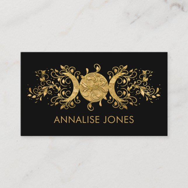 Triple Moon - Triple Goddess Golden Ornament  Business Card (Front)