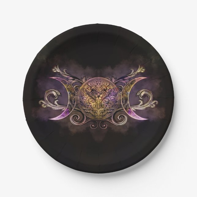 Triple Moon - Triple Goddess -Midnight shimmer Paper Plates (Front)