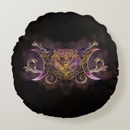 Triple Moon _ Triple Goddess _Midnight shimmer Round Pillow