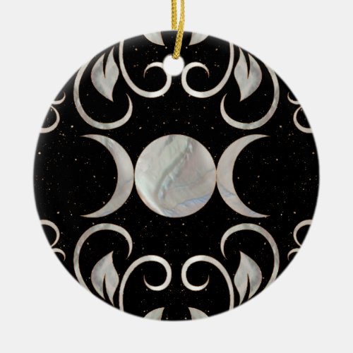 Triple Moon _ Triple Goddess _ Mother of Pearl Ceramic Ornament