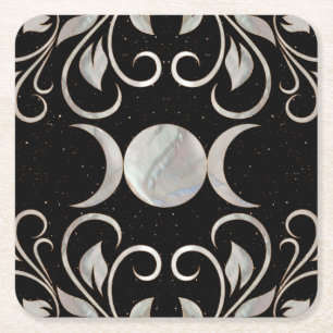 Triple Moon - Triple Goddess - Mother of Pearl Square Paper Coaster