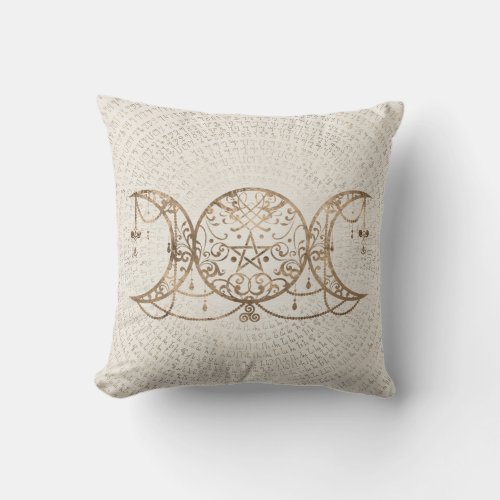 Triple Moon _ Triple Goddess Pastel Gold Throw Pillow